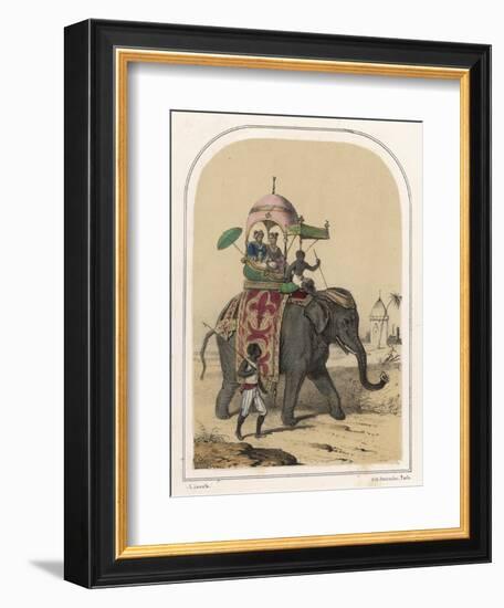 Riding an Indian Elephant in a Howdah-Louis Lassalle-Framed Photographic Print