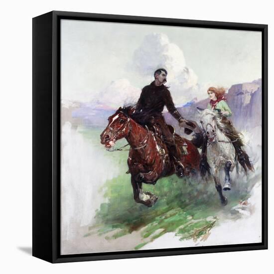 Riding Hard with Two Shooters, 1919-Frank Tenney Johnson-Framed Premier Image Canvas