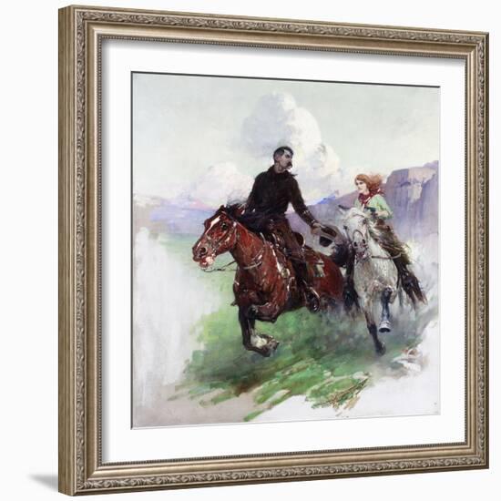 Riding Hard with Two Shooters, 1919-Frank Tenney Johnson-Framed Giclee Print