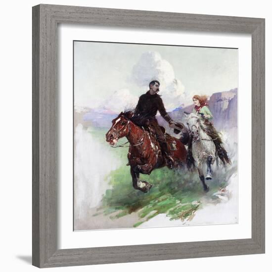 Riding Hard with Two Shooters, 1919-Frank Tenney Johnson-Framed Giclee Print