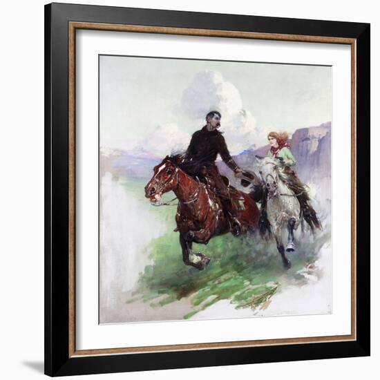 Riding Hard with Two Shooters, 1919-Frank Tenney Johnson-Framed Giclee Print