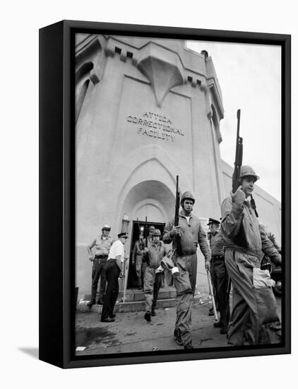 Rifle Toting National Guardmen Exit Attica Prison after Putting Down an Inmate Revolt-null-Framed Premier Image Canvas