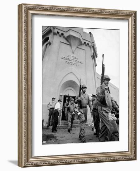 Rifle Toting National Guardmen Exit Attica Prison after Putting Down an Inmate Revolt-null-Framed Photographic Print