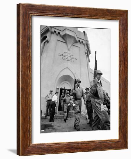 Rifle Toting National Guardmen Exit Attica Prison after Putting Down an Inmate Revolt-null-Framed Photographic Print