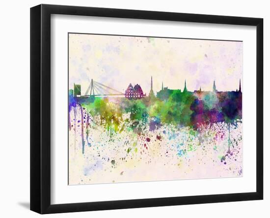 Riga Skyline in Watercolor Background-paulrommer-Framed Art Print