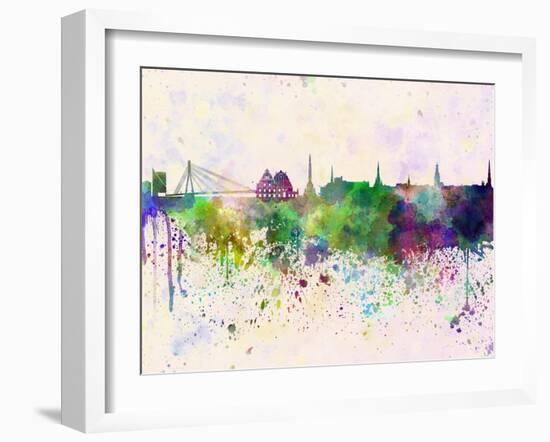 Riga Skyline in Watercolor Background-paulrommer-Framed Art Print