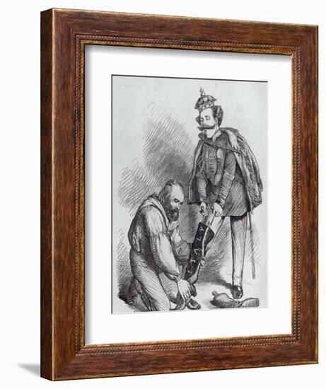 Right Leg in the Boot at Last, Caricature of Giuseppe Garibaldi and the King of Italy-null-Framed Giclee Print