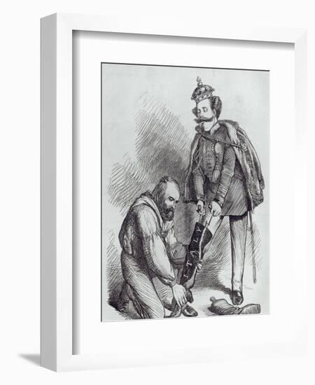 Right Leg in the Boot at Last, Caricature of Giuseppe Garibaldi and the King of Italy-null-Framed Giclee Print