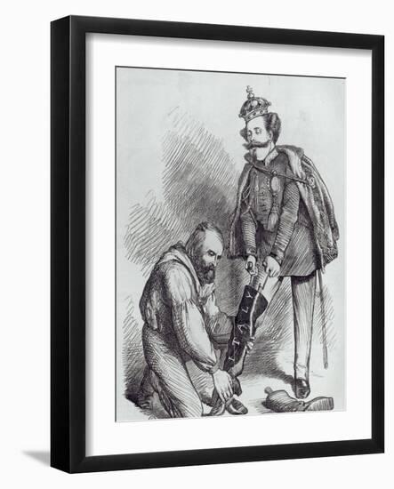 Right Leg in the Boot at Last, Caricature of Giuseppe Garibaldi and the King of Italy-null-Framed Giclee Print