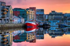 Morning View On Row Of Buildings And Fishing Boats In Docks, Hdr Image-rihardzz-Framed Art Print