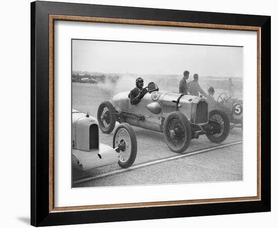 Riley, Buick and Bugatti on the start line at a Surbiton Motor Club race meeting, Brooklands, 1928-Bill Brunell-Framed Photographic Print