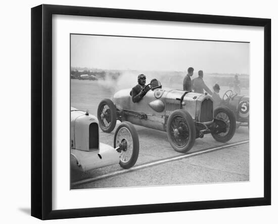 Riley, Buick and Bugatti on the start line at a Surbiton Motor Club race meeting, Brooklands, 1928-Bill Brunell-Framed Photographic Print