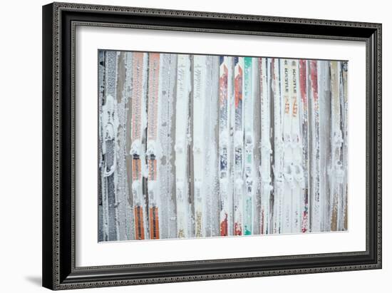 Rime Covered Skis Mounted To The Wall Of Corbet's Cabin At Top Of Jackson Hole Mt Resort, Wyoming-Jay Goodrich-Framed Photographic Print