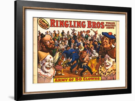 Ringling Bros - Army of 50 Clowns, 1960-null-Framed Art Print