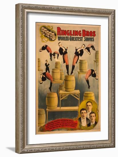 Ringling Bros, World's Greatest Shows Raschetta Brothers, Marvelous Somersaulting Vaulters, C. 1900-null-Framed Giclee Print