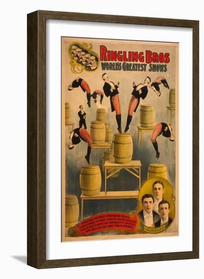 Ringling Bros, World's Greatest Shows Raschetta Brothers, Marvelous Somersaulting Vaulters, C. 1900-null-Framed Giclee Print