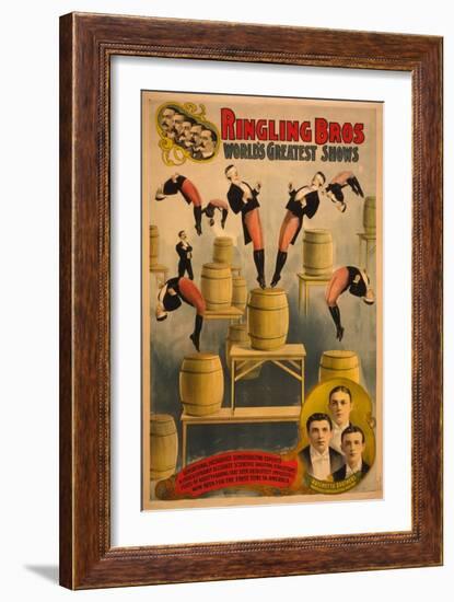 Ringling Bros, World's Greatest Shows Raschetta Brothers, Marvelous Somersaulting Vaulters, C. 1900-null-Framed Giclee Print