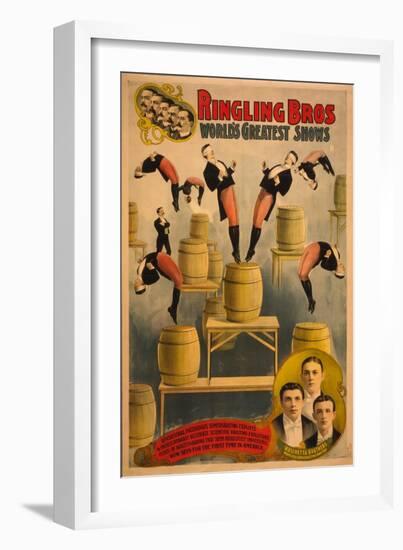 Ringling Bros, World's Greatest Shows Raschetta Brothers, Marvelous Somersaulting Vaulters, C. 1900-null-Framed Giclee Print