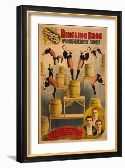 Ringling Bros, World's Greatest Shows Raschetta Brothers, Marvelous Somersaulting Vaulters, C. 1900-null-Framed Giclee Print