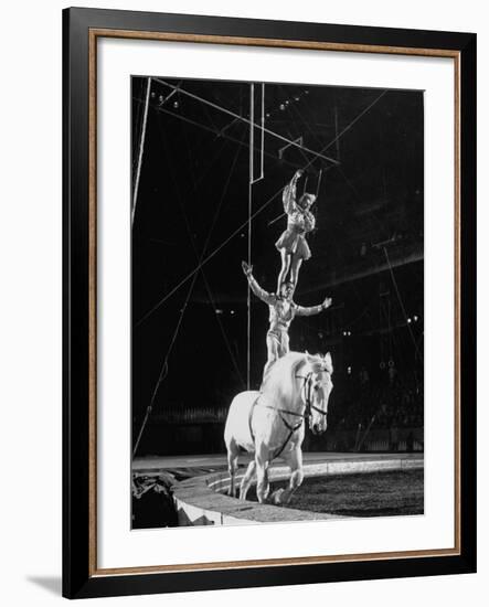 Ringling Brothers' Barnum and Bailey Circus Performers Riding on Back of Horse-Ralph Morse-Framed Photographic Print