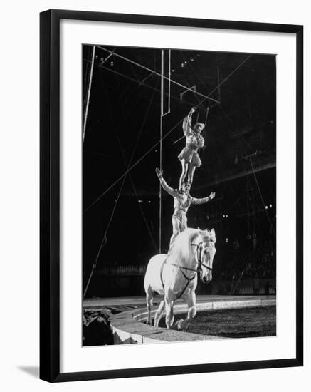 Ringling Brothers' Barnum and Bailey Circus Performers Riding on Back of Horse-Ralph Morse-Framed Photographic Print