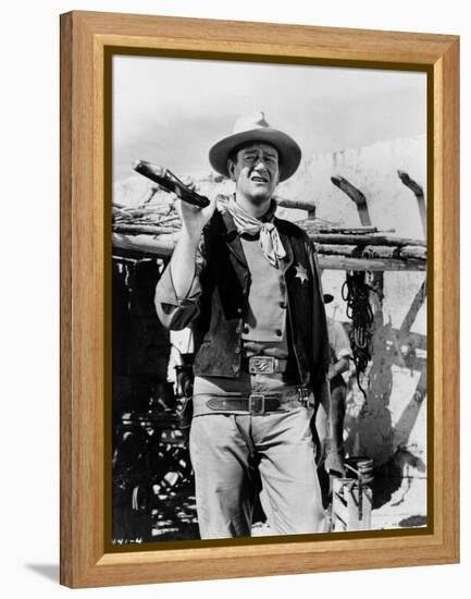 RIO BRAVO, 1959 directed by HOWARD HAWKS John Wayne (b/w photo)-null-Framed Stretched Canvas