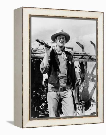 RIO BRAVO, 1959 directed by HOWARD HAWKS John Wayne (b/w photo)-null-Framed Stretched Canvas