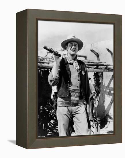 RIO BRAVO, 1959 directed by HOWARD HAWKS John Wayne (b/w photo)-null-Framed Stretched Canvas