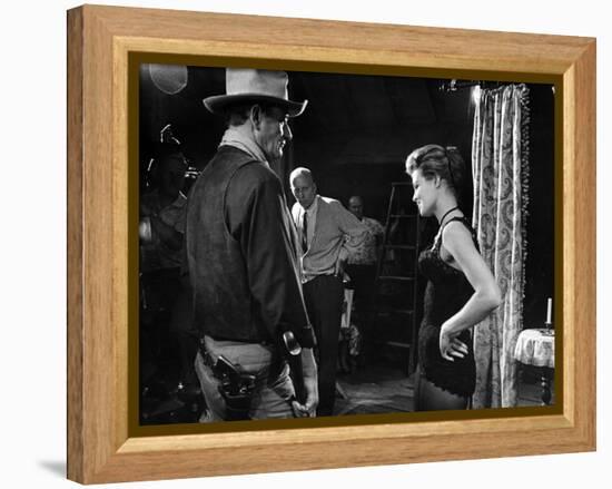 RIO BRAVO, 1959 directed by HOWARD HAWKS John Wayne (b/w photo)-null-Framed Stretched Canvas