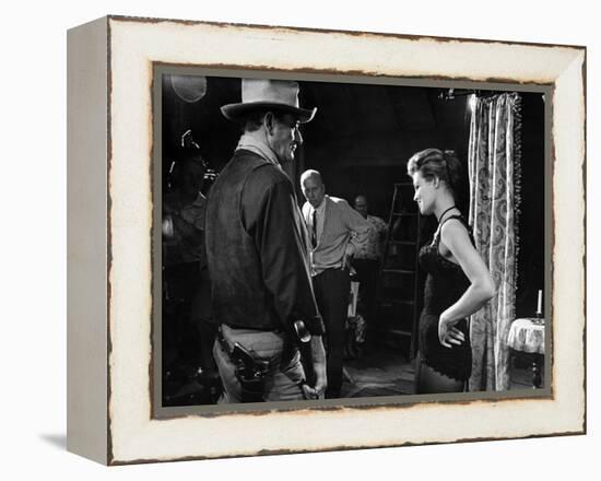 RIO BRAVO, 1959 directed by HOWARD HAWKS John Wayne (b/w photo)-null-Framed Stretched Canvas