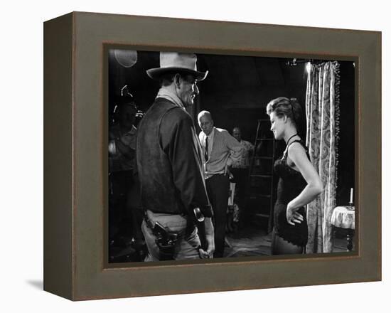 RIO BRAVO, 1959 directed by HOWARD HAWKS John Wayne (b/w photo)-null-Framed Stretched Canvas