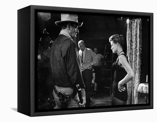 RIO BRAVO, 1959 directed by HOWARD HAWKS John Wayne (b/w photo)-null-Framed Stretched Canvas