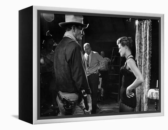 RIO BRAVO, 1959 directed by HOWARD HAWKS John Wayne (b/w photo)-null-Framed Stretched Canvas