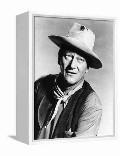 RIO BRAVO, 1959 directed by HOWARD HAWKS John Wayne (b/w photo)-null-Framed Stretched Canvas