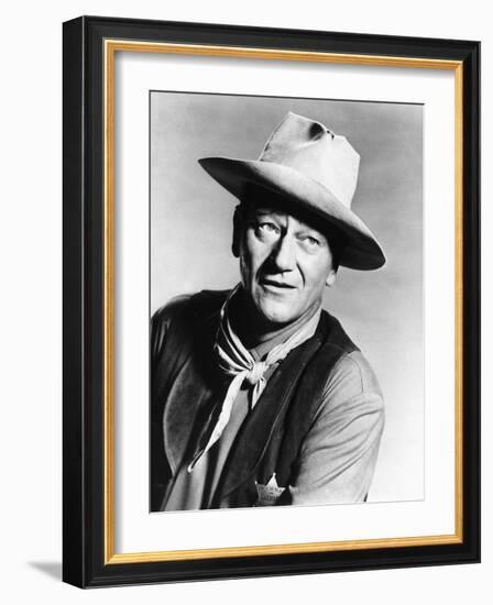 RIO BRAVO, 1959 directed by HOWARD HAWKS John Wayne (b/w photo)-null-Framed Photo