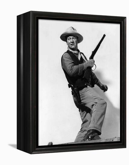 RIO BRAVO, 1959 directed by HOWARD HAWKS John Wayne (b/w photo)-null-Framed Stretched Canvas