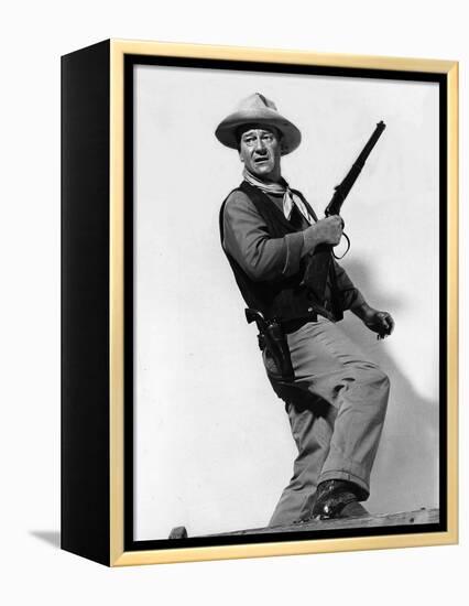 RIO BRAVO, 1959 directed by HOWARD HAWKS John Wayne (b/w photo)-null-Framed Stretched Canvas