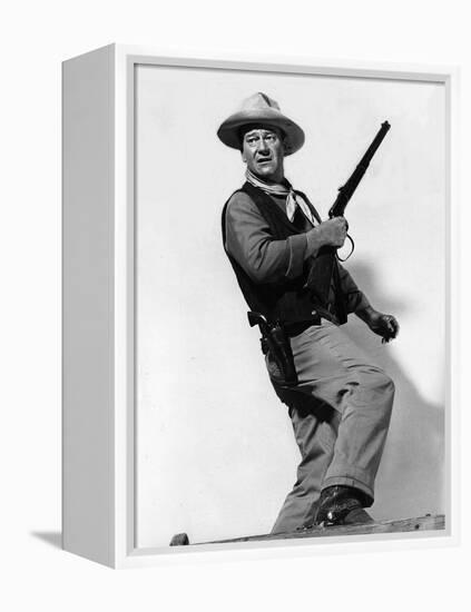 RIO BRAVO, 1959 directed by HOWARD HAWKS John Wayne (b/w photo)-null-Framed Stretched Canvas