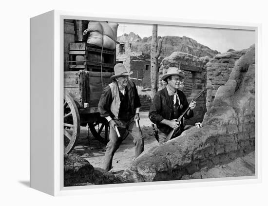 RIO BRAVO, 1959 directed by HOWARD HAWKS John Wayne (b/w photo)-null-Framed Stretched Canvas