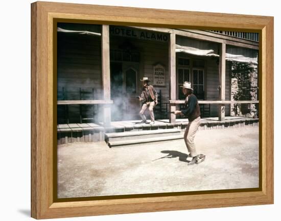 RIO BRAVO, 1959 directed by HOWARD HAWKS Ricky Nelson and John Wayne (photo)-null-Framed Stretched Canvas