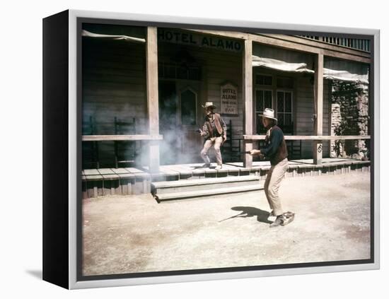 RIO BRAVO, 1959 directed by HOWARD HAWKS Ricky Nelson and John Wayne (photo)-null-Framed Stretched Canvas