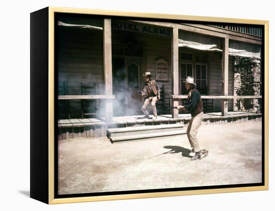 RIO BRAVO, 1959 directed by HOWARD HAWKS Ricky Nelson and John Wayne (photo)-null-Framed Stretched Canvas