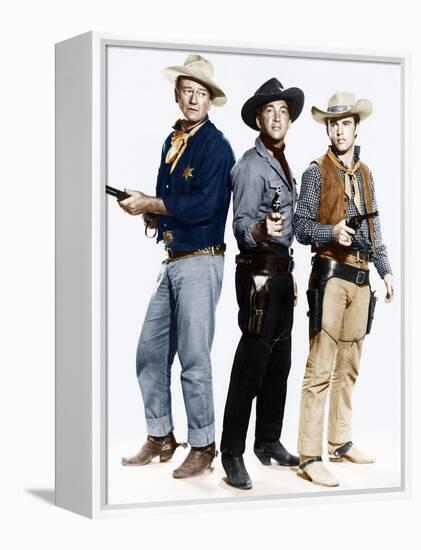 RIO BRAVO, from left: John Wayne, Dean Martin, Ricky Nelson, 1959-null-Framed Stretched Canvas