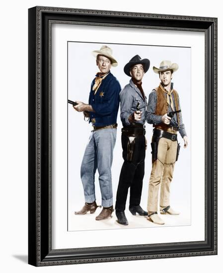 RIO BRAVO, from left: John Wayne, Dean Martin, Ricky Nelson, 1959-null-Framed Photo