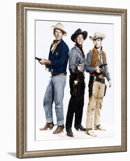 RIO BRAVO, from left: John Wayne, Dean Martin, Ricky Nelson, 1959-null-Framed Photo