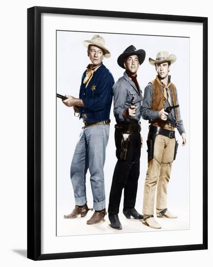 RIO BRAVO, from left: John Wayne, Dean Martin, Ricky Nelson, 1959-null-Framed Photo