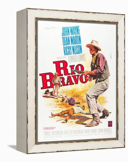RIO BRAVO, John Wayne on French poster art, 1959.-null-Framed Stretched Canvas