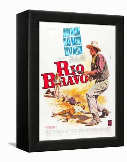 RIO BRAVO, John Wayne on French poster art, 1959.-null-Framed Stretched Canvas