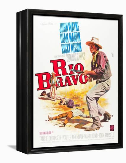 RIO BRAVO, John Wayne on French poster art, 1959.-null-Framed Stretched Canvas