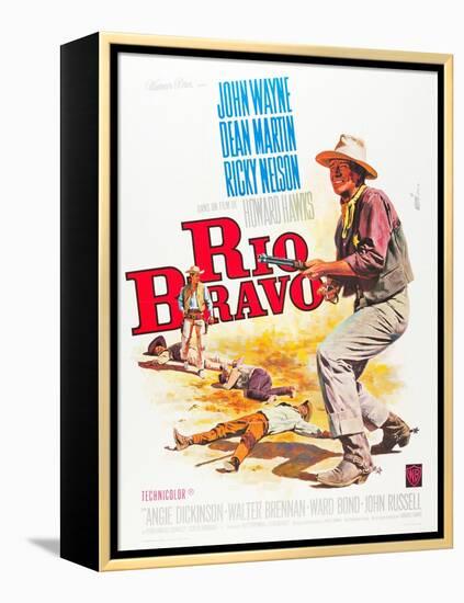 RIO BRAVO, John Wayne on French poster art, 1959.-null-Framed Stretched Canvas